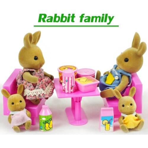 DIY Set Childrens Birthday Toy Gift 1/12 Rabbit Forest Animal Family Ice Cream Shop Set Bear Rabbit Toy Furniture