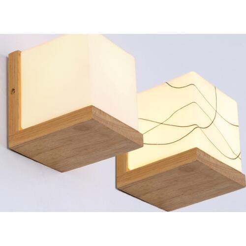 Chinese Wholesale Wood Glass Wall Lamp Living Room Bedroom Bedside Hallway Entrance Hallway Lighting Lamp Creative Wooden AC220V