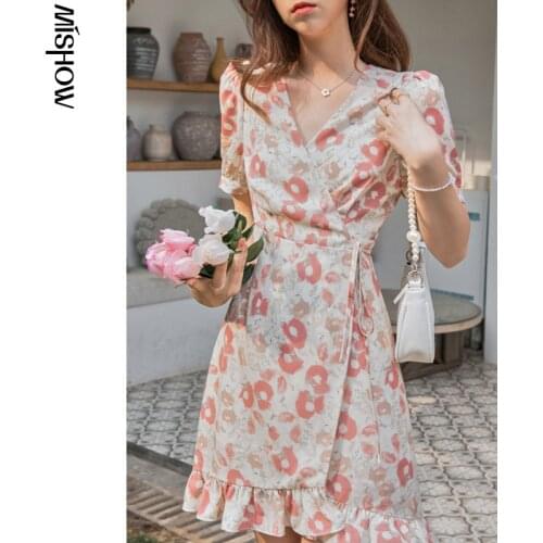 MISHOW Dresses For Women Floral Printed Short Sleeve V-Neck Clothing Summer beach midi Dress Female boho Vestidos MXA22L0057
