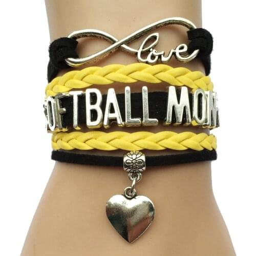 Drop Shipping Infinity Love Softball Mom Bracelet- Heart Charm Handmade Leather Wrap Gift For Softball Lovers,Players,Teams