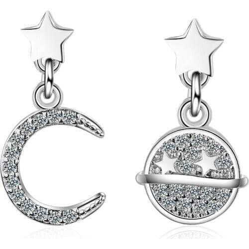SHQIYAYI 925 Silver Moon Star Women Dangle Drop Earrings Fashion Female Party Jewelry Asymmetry Korean Mothers Day Gift 822