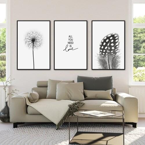 Nordic Black and White Feather Flower Dandelion Canvas Painting Print Art Wall Poster Scandinavian Living Room Home Decoration