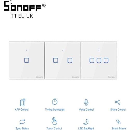 SONOFF TX/T1 EU/UK 1/2/3 Gang Wifi Wall Touch Switch Light Led 433 rf/Voice/App Remote Control Work With Google/Smart Home Alexa