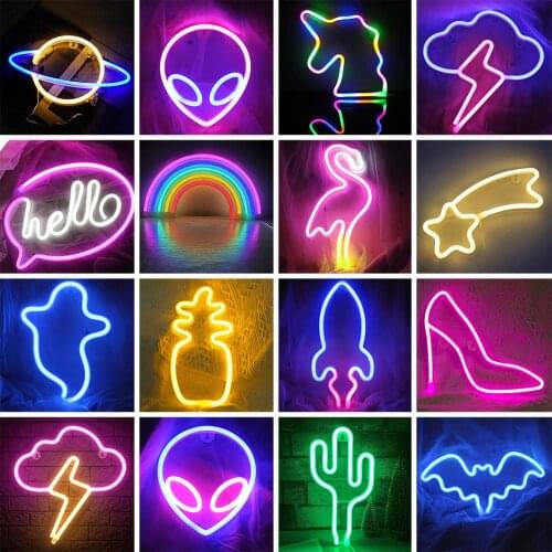 Halloween LED Neon Light Wall Decor Bat Cloud Rainbow Neon Sign Christmas Decoration Unicorn Night Light Sign Hanging Neon Lamp