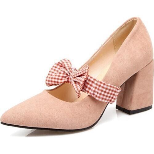 Sweet bowknot shallow single shoes fashion pointed mouth thick with high size and size 32, 1814-46 female shoes