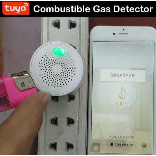 Tuya smart wifi Combustible Gas Detector LPG nature gas manufactured marsh gas Leak Sensor APP Control with buzzer beep alarm