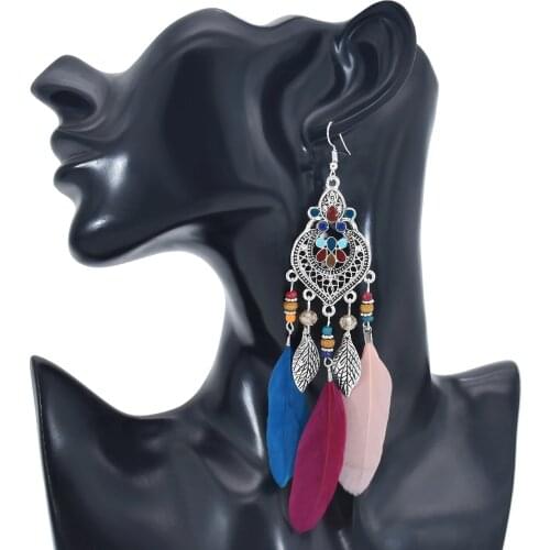 Ethnic Feather Drop Earrings for Women Bohemian Dance Festival Party Indian Tribal Jhumka Earring pendientes Jewelry Gift