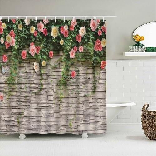 Waterproof Flowers Grass Plant Rock Wall Shower Curtain For Bathroom Bath Curtains Extra Long 180*200 CM 3d Shower Curtain