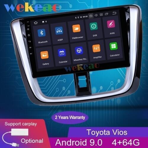 Wekeao Touch Screen 10.1'' 1 Din Android 9.0 Car Radio Automotivo For Toyota Vios Yaris Car Dvd Player Auto GPS Navigation 2017