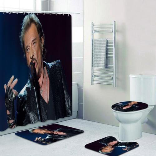 Custsom Johnny Hallyday Print Shower Curtains Bathroom Curtain Set Waterproof Farbic Bath Curtain Mat Rug Carpet Home Decor Gift