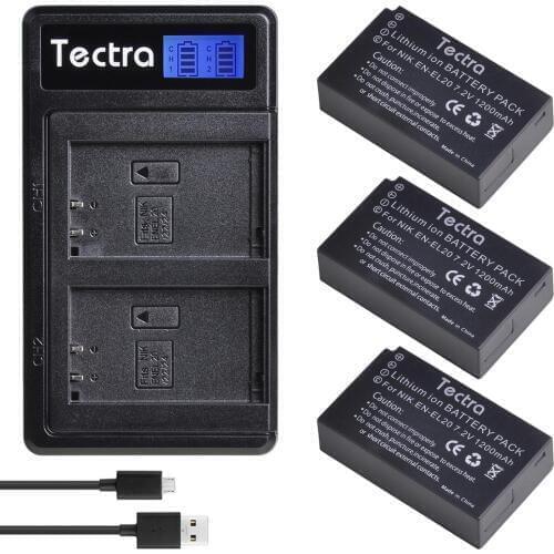 3pc 1200mAh EN-EL20 EN EL20 ENEL20 Camera Battery+LCD Dual Charger for Nikon EN-EL20a 1 J1 J2 J3 S1 Digital Camera