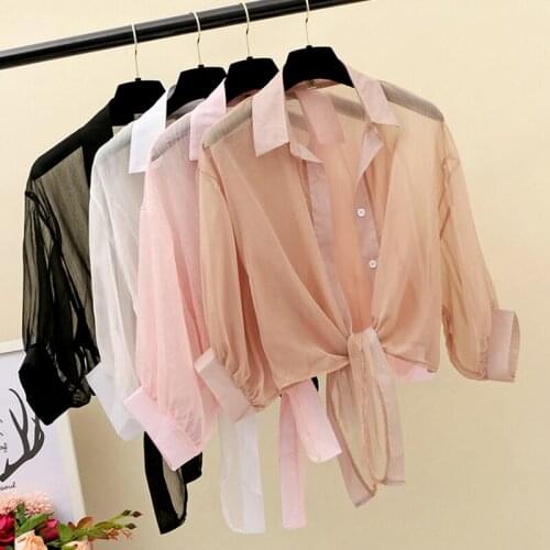 2021 Summer Fashion Solid Color Chiffon Shirt Female Loose Casual Thin Cardigan Tops Sunscreen Jacket Women Blouse Femme Y959
