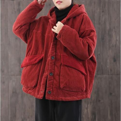 Winter Padded Warm Corduroy Padded Jacket Women 2020 Quilted Hooded Loose Casual Plus Size Cotton Parka Oversized Clothing y162