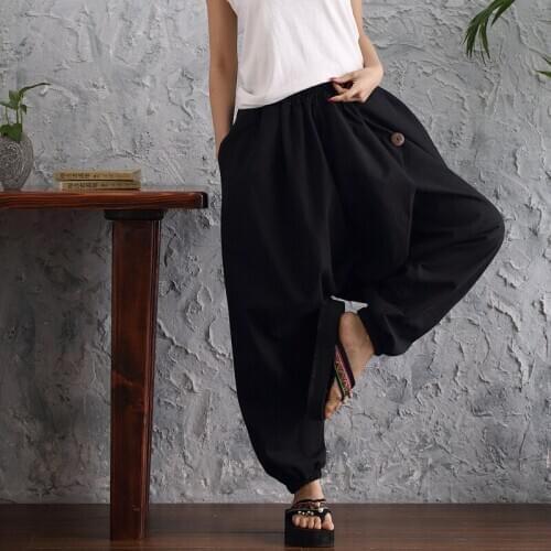 Women Yoga Pants Nepal Loose Wide Leg Harem Sweatpants Crotch Pant Bloomer Running Jogging Fitness Workout Casual Pants Trousers