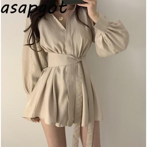 Korean Chic Single Breasted Lapel Long Lantern Sleeve Women Tops and Blouse with Sashes Shirts Wide Legs Shorts 2 Piece Set