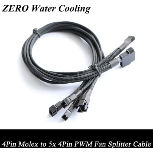 1pcs 45cm Black Sleeved 4Pin IDE Molex to 5x PWM Fan Splitter Power Cable Free Shipping