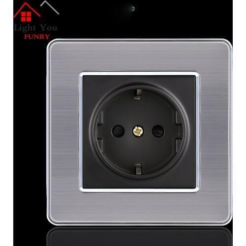 16A European Wall Socket Outlet 86 Type Germany Standard Wall Charger Adapter Stainless Steel Kitchen Plug Sockets