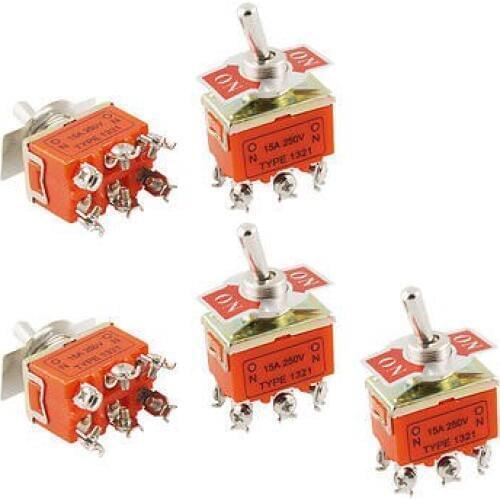2 Pcs Orange AC 15A 250V 2 Position DPDT ON ON 6 Pin Toggle Switch