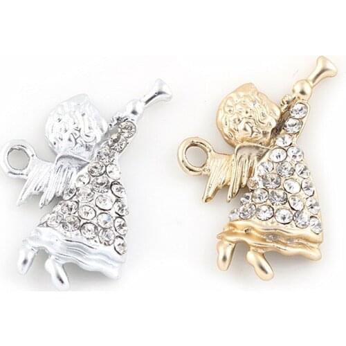 23*17mm Silver Gold Color Crystal Baby Angel Charms Pendants Jewelry Making Findings Diy Handmade Accessories