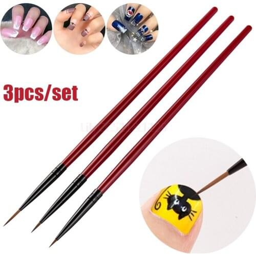 3pcs Nail Art Liner Painting Brush Thin Stripe Line Drawing Pen French Nail Tool