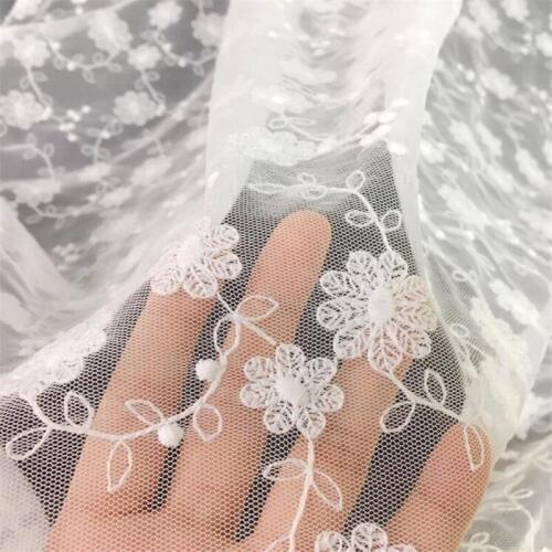3YardsX 130cm White Spring Swiss flower embroidery white lace embroidered fashion ladies skirt lace fabric LA286