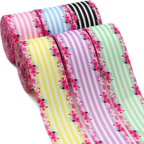 5 Yards 1.5'' 38MM Striped Flower Printed Ribbon For Hair Bows DIY Crafts Handmade Accessories Y2021030903