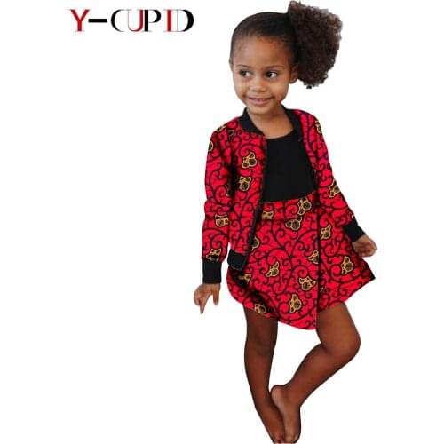 African Clothes for Kids Bazin Riche Baby Girls Top Jackets Coats and Skirt 2 Pieces Sets Casual Children Wax Clothing YS1940014