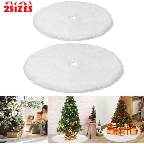 90/122cm Dia White Christmas Tree Skirt Base Long Snow Plush Floor Mat Cover Xmas Tree Carpet Christmas Party Home Decor