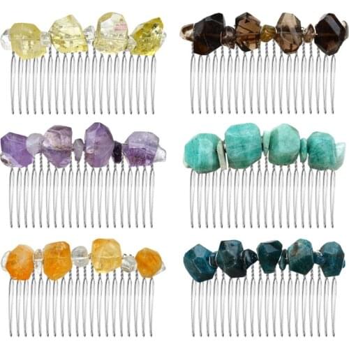 Boho Irregular Raw Crystal Quartz Side Hair Comb Handmade Jewelry Stones Bridal Wedding Party Hairpin Clip Clamp Tiara