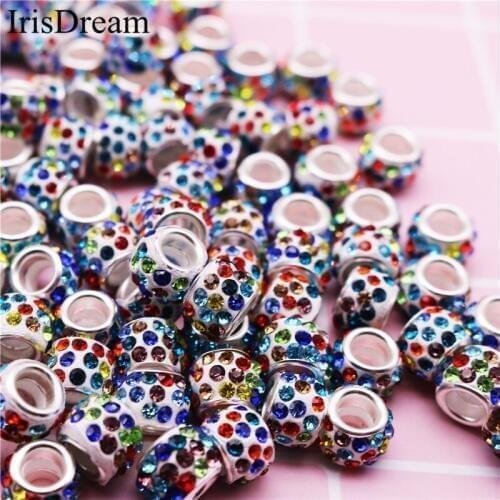 10Pcs/Lot New Color Big Hole Round Loose Women Rhinestone Crystal Glass Beads Charms Fit Pandora Bracelet For DIY Jewelry Making