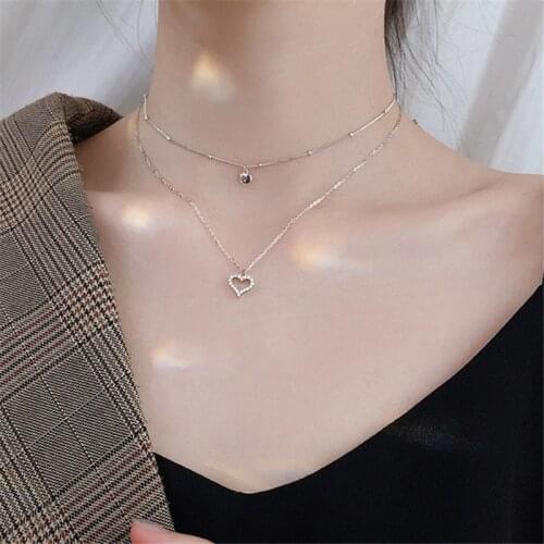 925 Sterling Silver Link Chain Zircon Heart Charm Pendent Necklace For Women Girls Party Jewelry Choker Collar dz252