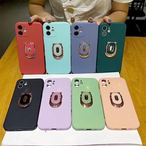 Pretty Liquid Silicone Ring stand Phone Case For IPhone 11Pro Max 7 6s Plus Original Phone Holder Case For IPhone 12 mini XR XS