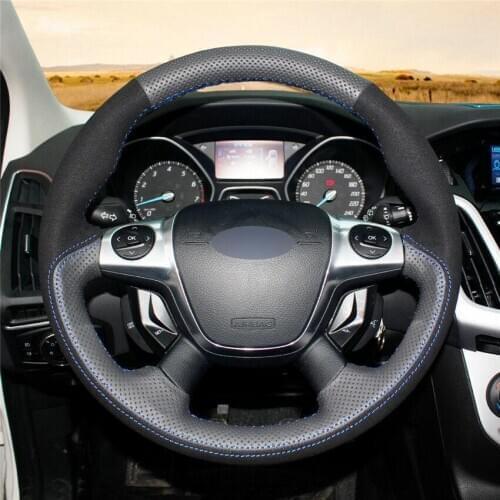 For Ford Focus 3 ST Kuga 2012-2019 Customize DIY Hand-Stitch Suede Leather Car Steering Wheel Cover Anti-slip Fit All Season