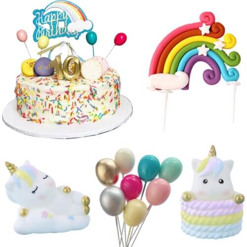 Unicorn Cake Topper Rainbow Cloud Balloon Cupcake Topper Kids Birthday Cake Flags Decor Baby Shower Girl Favors Cake Decorating