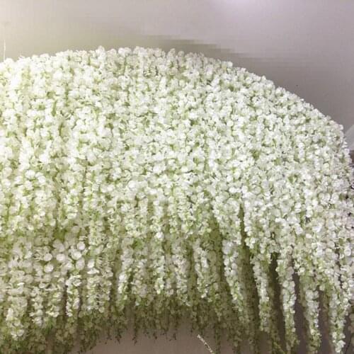 Artificial Flower Wisteria Vine 120cm Long Silk White Flowers Garland Wreath DIY Plants Home Wedding Decoration Wall background