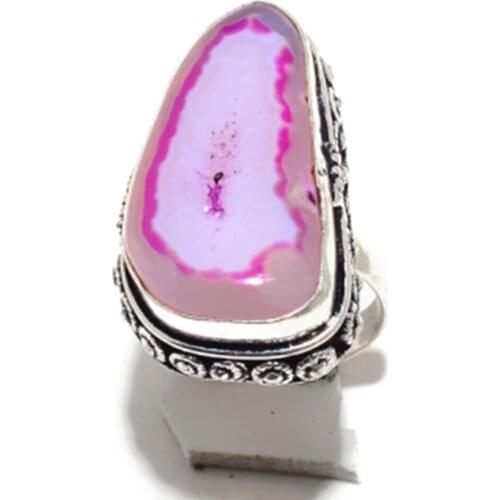 Genuine Solar Agate Ring Silver Overlay over Copper , Hand Made Women Jewelry gift , Size: 8