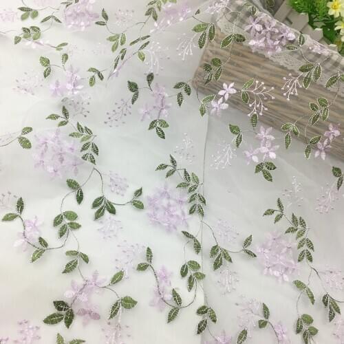 Delicate Floral Overlay Embroidered Tulle Fabric French leaf Lace For DIY Sewing Dress Summer Dance Dress Curtain fabric by yard