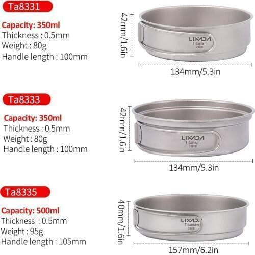 Lixada Ultralight Titanium Frypan Outdoor Camping Hiking Backpacking Cooking Frying Pan with Foldable Handles