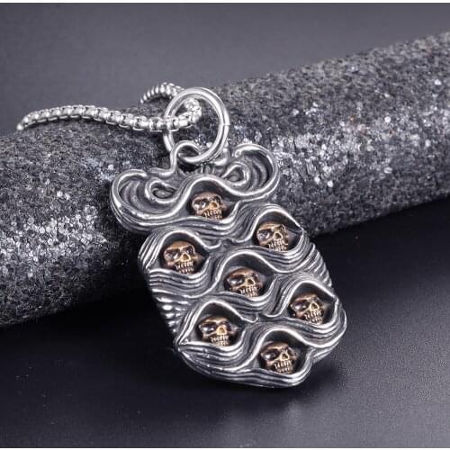 Punk Retro Exaggerated Skull Pendant Domineering Men Titanium Steel Pendant Ghost Silver Color Trend Party Jewelry HalloweenGift