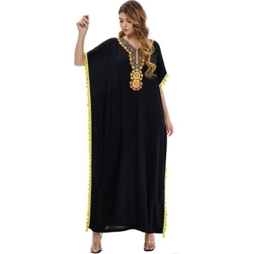 Fashion Embroidered Dress Long Skirt Middle East Arabian Robe Abaya Turkey Kaftan Muslim Women Islamic Wedding Dress for Ladies