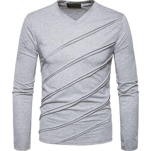 Mens Slim Fit Long Sleeve Cotton T Shirts 2020 Fashion Folds Basic T Shirt Men Streetwear Casual Tee Shirt Homme Camisetas XXL