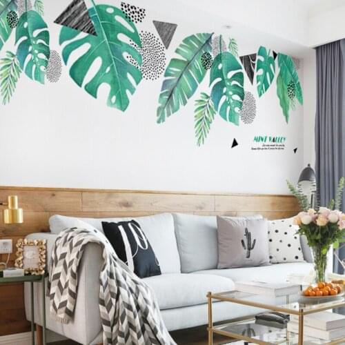Nordic Green Leaves Wall Stickers Living Room Sofa Background Decoration Bedroom Decal Art Posters Self-adhesive Wallpaper