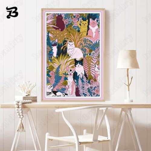 Animal Nursery Canvas Painting Wall Art Cat Dog Colorful Animals Abstract Plants Nordic Posters Prints Wall Pictures Home Decor