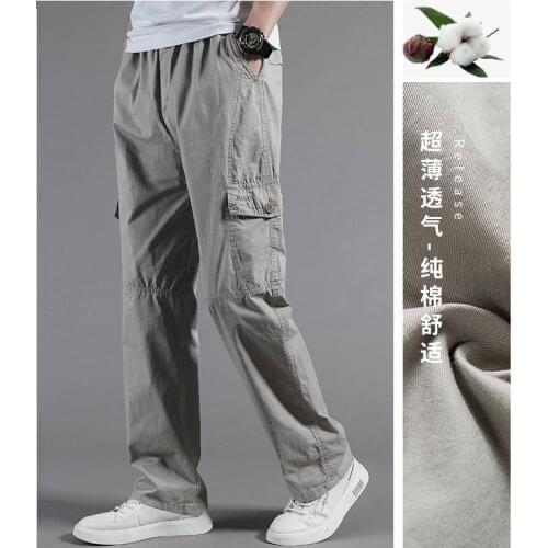New Fashion Large Spring Autumn Men Summer Thin Loose Straight Overalls Casual Multi Pocket Full Length Pants Plus Size M-5XL6XL