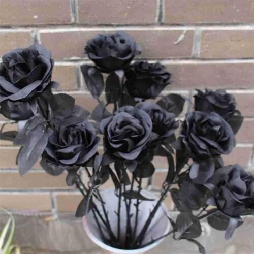 New Artificial Black Rose Flower Single Branch Halloween Gothic Flowers Wedding Home Christmas Party Fake Flower Decoration