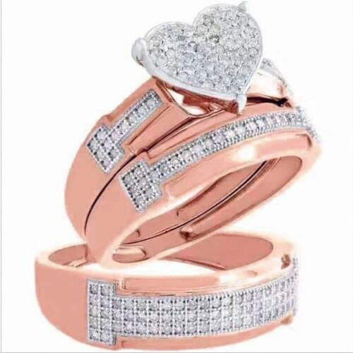 Ofertas 3pcs/set Romantic Heart Zircon Crystal Rings Set for Women Men Engagement Party Wedding Lovers' Jewelry Size 5-11