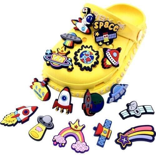 Wholesale Mix 50PCS Cartoon Astronaut Croc Jibizt Silicone Space Series Shoes Charms Hole Slipper Wristband Accessories Buckles