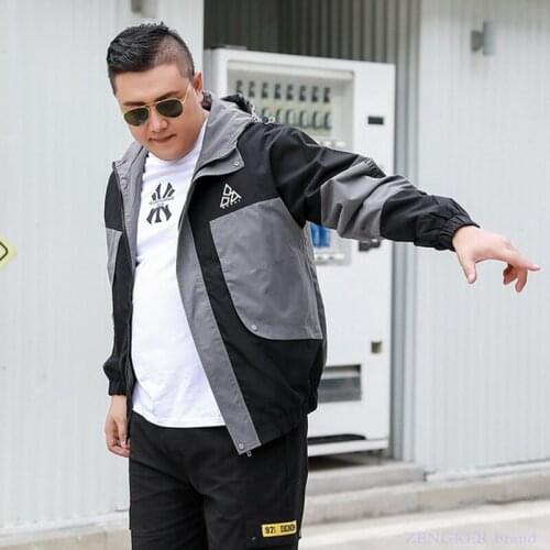 Spring and Autumn Tooling Jacket Loose Hooded Jacket Mens Plus Size Shirt Trendy Casual Slim Stitching 9xl jackets for men