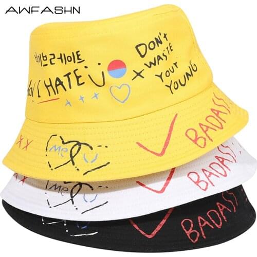 Bucket Hat Womens Cap Mens Cap Letters Graffiti Bucket Hat Beach Cap Unisex Fishermans Cap Panama Hat Man Women Summer Hat