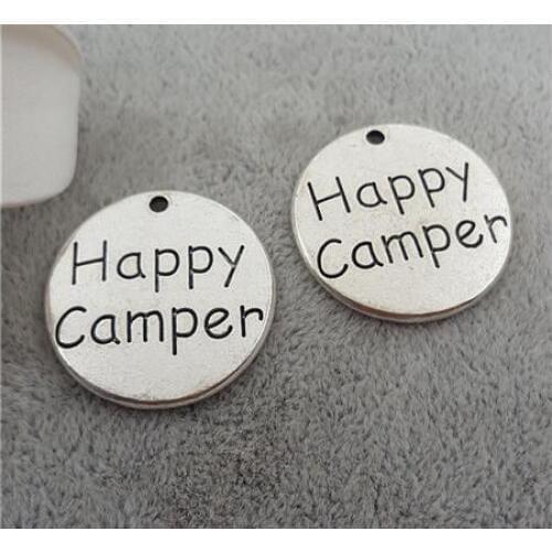 High Quality 20 Pieces/Lot Diameter 25mm Letter Printed Happy Camper Round Disc Message Charms For Jewelry Making
